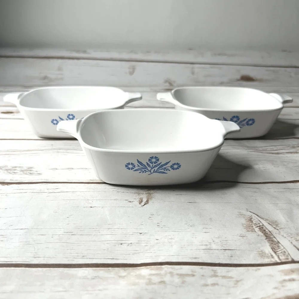 Corning Ware Petite Pan Blue Cornflower White Vintage P-41 Set of 3